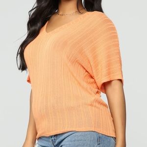 Fashion Nova Orange V Neck Top Size Small